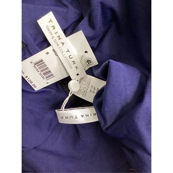 New. Trina Turk navy off shoulder ruffle top. Size 8. Retails $148 - Picture 10 of 11